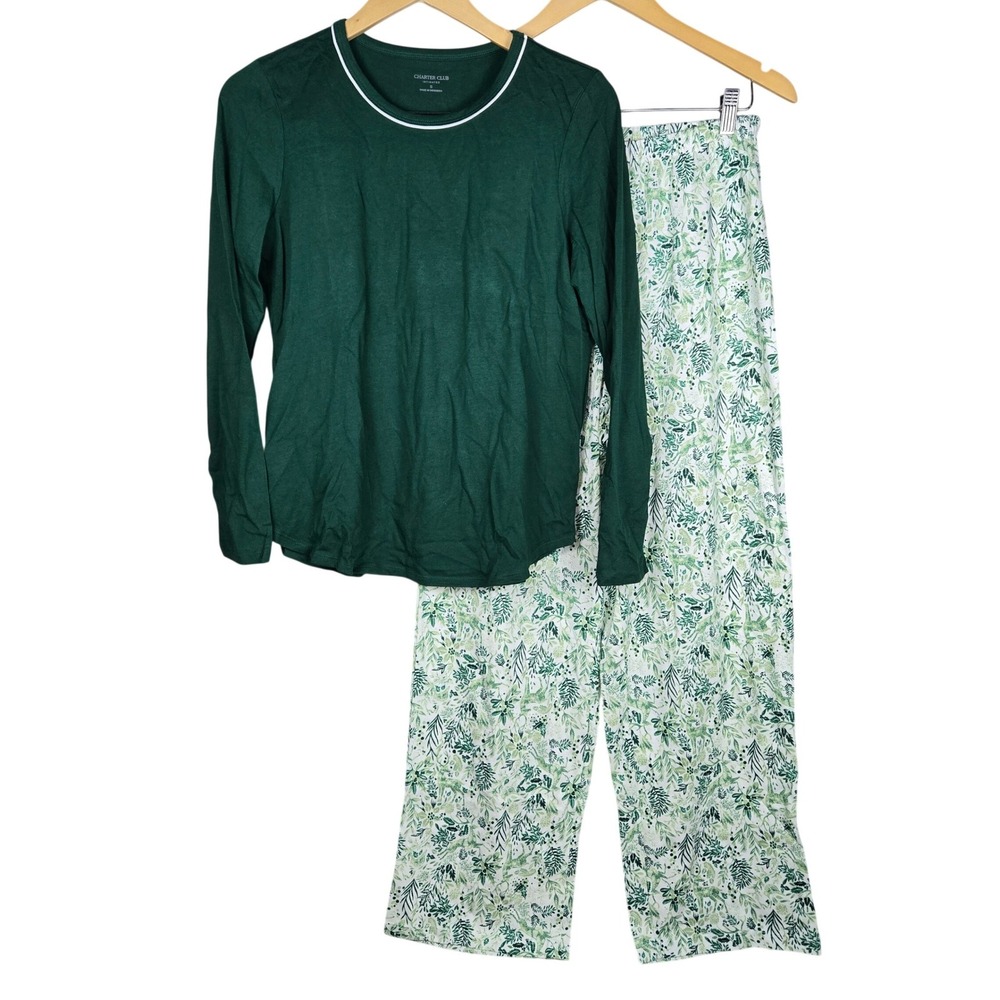 Charter Club Intimates Womens Small Green Floral Pajama Set 100210585MS